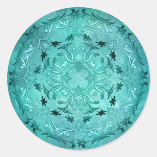 Etnische florale turkooise grunge mandala ronde sticker (Voorkant)