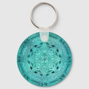 Etnische florale turkooise grunge mandala sleutelhanger