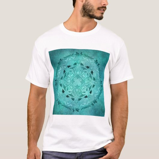 Etnische florale turkooise grunge mandala t-shirt (Voorkant)