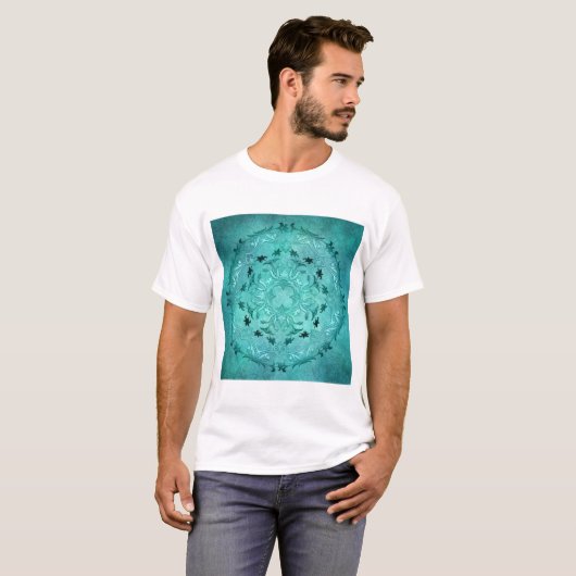 Etnische florale turkooise grunge mandala t-shirt (Voorkant volledig)