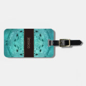 Etnische florale turquoise grunge mandala. Naam. Bagagelabel (Voorkant horizontaal)