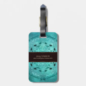 Etnische florale turquoise grunge mandala. Naam. Bagagelabel (Achterkant verticaal)
