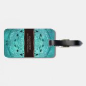 Etnische florale turquoise grunge mandala. Naam. Bagagelabel (Achterkant horizontaal)