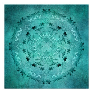 Etnische florale turquoise grunge mandala. poster