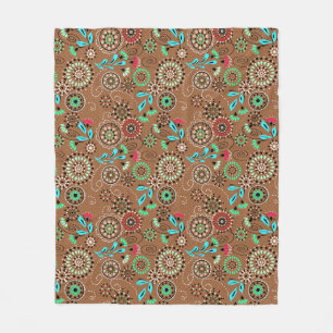 Etnische folk abstract bloemmotief retro bruin fleece deken
