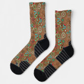 Etnische folk abstract bloemmotief retro bruin sokken (Links)