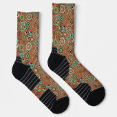 Etnische folk abstract bloemmotief retro bruin sokken (Rechts)