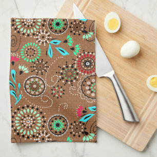 Etnische folk abstract bloemmotief retro bruin theedoek