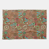 Etnische folk abstract bloemmotief retro bruin theedoek (Horizontaal)