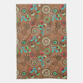 Etnische folk abstract bloemmotief retro bruin theedoek (Verticaal)