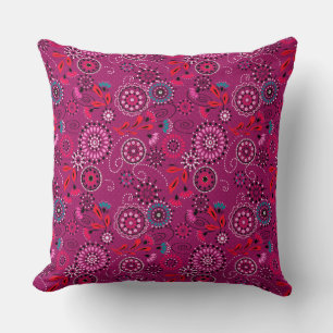 Etnische folk abstract bloemmotief retro crimson kussen