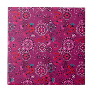 Etnische folk abstract bloemmotief retro crimson tegeltje