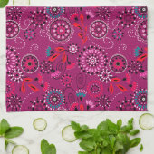 Etnische folk abstract bloemmotief retro crimson theedoek (Gevouwen)