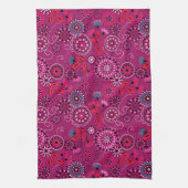 Etnische folk abstract bloemmotief retro crimson theedoek (Verticaal)