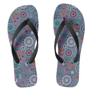 Etnische folk abstract bloemmotief retro grijs bla teenslippers