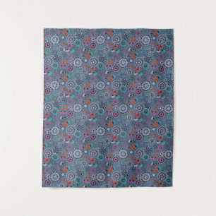 Etnische folk abstract bloemmotief retro grijs bla wandkleed
