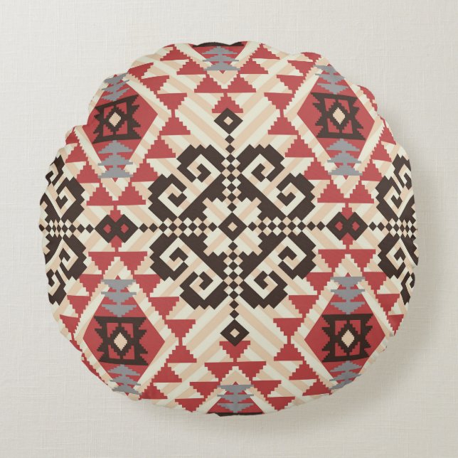 Etnische geometrie: Abstract naadloos Rond Kussen (Voorkant)