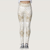 Etnische Geometrische Bloemen Tribal Naadloos Patr Leggings (Voorkant)