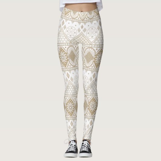 Etnische Geometrische Bloemen Tribal Naadloos Patr Leggings (Voorkant)