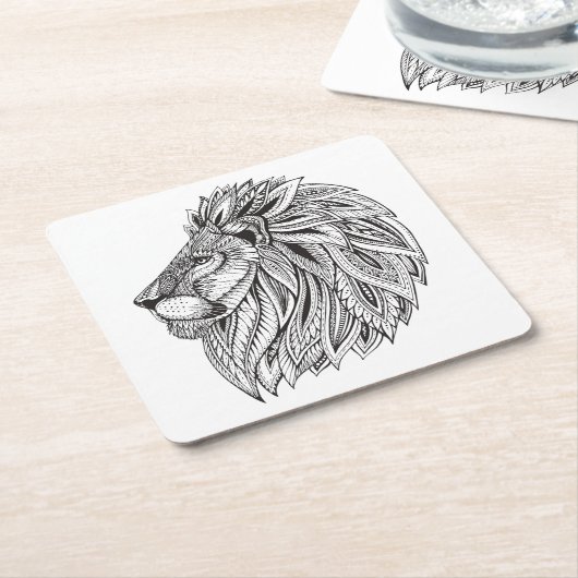 Etnische gepatterde leeuwenkop kartonnen onderzetters (Schuin)