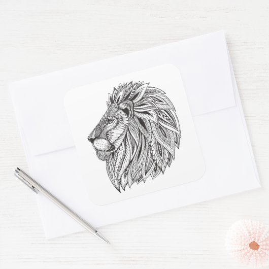Etnische gepatterde leeuwenkop vierkante sticker (Envelop)