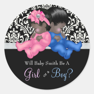 Etnische geslacht onthulling baby shower ronde sticker