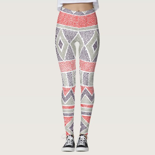 Etnische gestreepte stam: Handgemaakte Vintage Leggings (Voorkant)