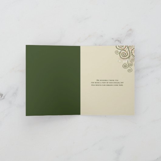 Etnische Groene Boho Spiralen Trouwfoto Dank u Bedankkaart (Binnen)