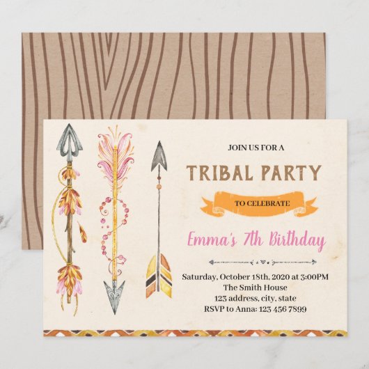 Etnische Groenen - tribale geboortedag Uitnodiging (Voorkant / Achterkant)