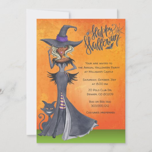 Etnische heks Halloween uitnodiging, kostuum feest Kaart (Voorkant)