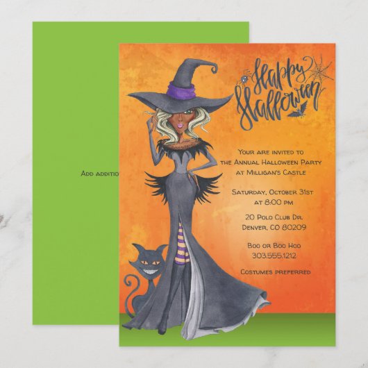 Etnische heks Halloween uitnodiging, kostuum feest Kaart (Voorkant / Achterkant)