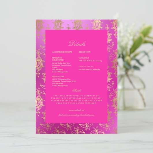 Etnische Indiase roze en gouden details over bruil Kaart (Staand voorkant)