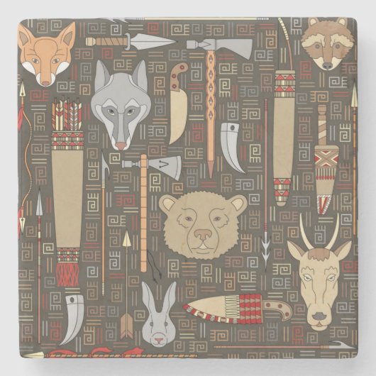 Etnische jachtpatronen stenen onderzetter (Voorkant)