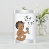Etnische Jongen Baby Blauw Zilver Baby shower Kaart (Staand voorkant)