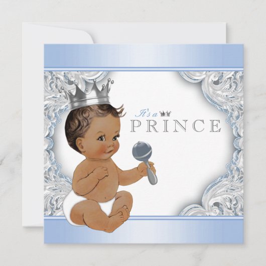 Etnische Jongen Baby Blauw Zilveren Prins Baby sho Kaart (Voorkant)