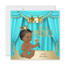 Etnische jongen babyshower prins aqua blauw gouden