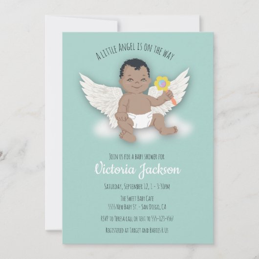 Etnische Jongen kleine engel baby douche uitnodigi Kaart (Voorkant)