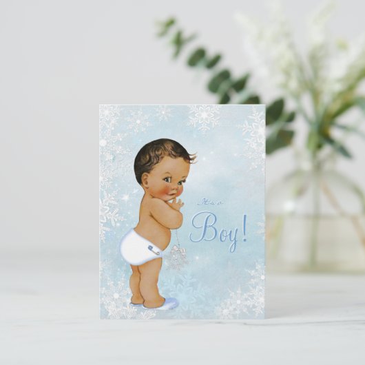 Etnische Jongen Winter Wonderland Baby shower Kaart (Staand voorkant)