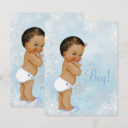 Etnische Jongen Winter Wonderland Baby shower Kaart (Voorkant / Achterkant)