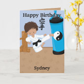 Etnische Jongens Karate Kleurplaat Gelukkige Verja Kaart (Gele Bloem)