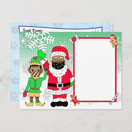 Etnische Kerstman en Elf Facemask Brief van de Ker Feestdagenkaart (Voorkant / Achterkant)