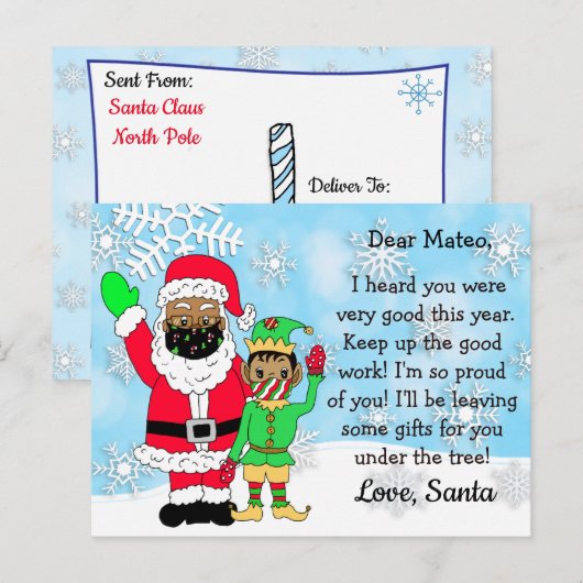 Etnische Kerstman en Elf in Facemask Brieven aan K Feestdagenkaart (Voorkant / Achterkant)