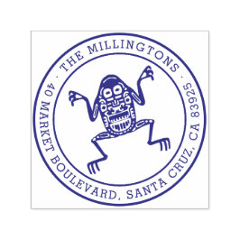 Etnische kikker | Ronde familienaam & retouradres Zelfinktende Stempel