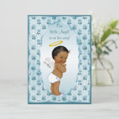 Etnische kleine jongen engel blauwe Rozen Baby sho Kaart (Staand voorkant)