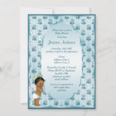 Etnische kleine jongen engel blauwe Rozen Baby sho Kaart (Achterkant)