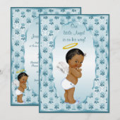 Etnische kleine jongen engel blauwe Rozen Baby sho Kaart (Voorkant / Achterkant)