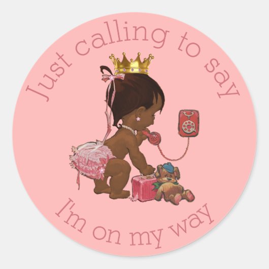 Etnische kleine prinses op telefoon roze Baby show Ronde Sticker (Voorkant)