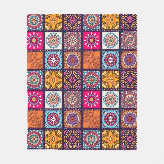 Etnische kleurige mandalstijlpatronen fleece deken (Voorkant)