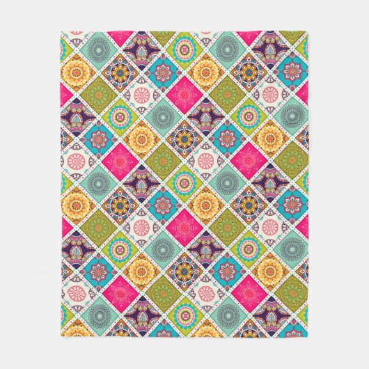 Etnische kleurige mandalstijlpatronen fleece deken (Voorkant)