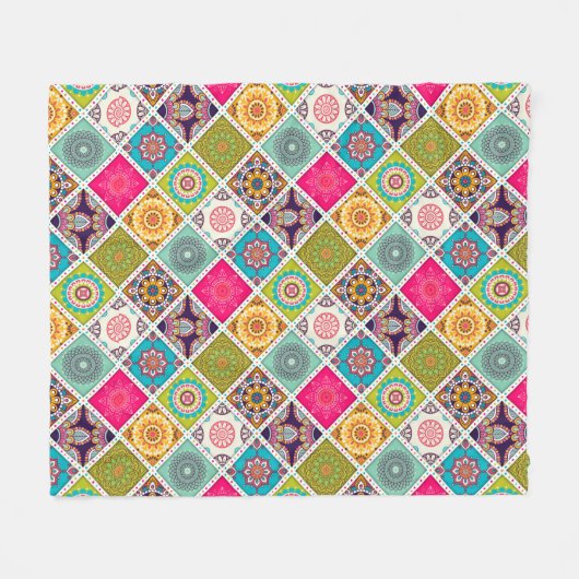 Etnische kleurige mandalstijlpatronen fleece deken (Voorkant (Horizontaal))